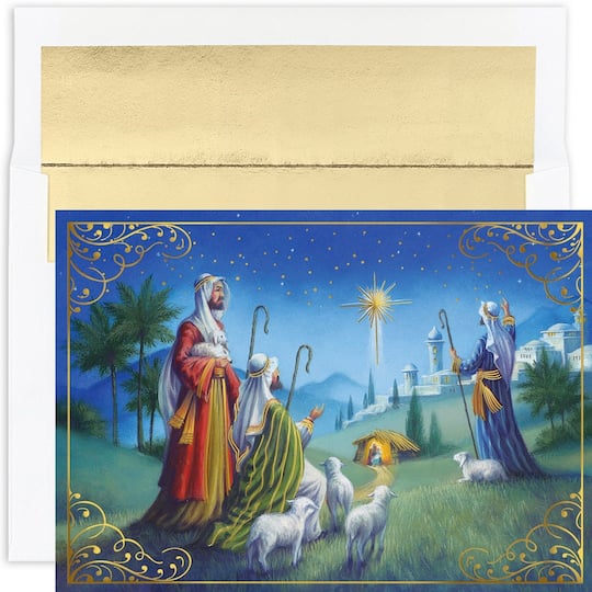 JAM Paper Shepherd&#x27;s Watch Christmas Cards &#x26; Envelopes Set
